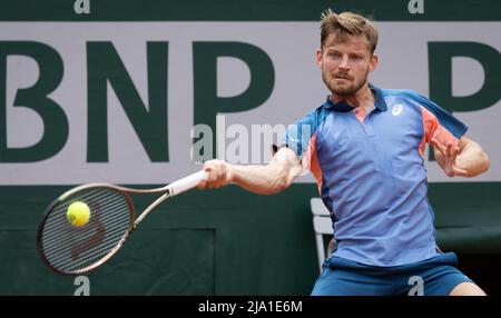 David Goffin belge photographié en action lors d'un match de tennis entre le Goffin belge (ATP 48) et le Tiafoe américain (ATP 27), au deuxième tour du Banque D'Images
