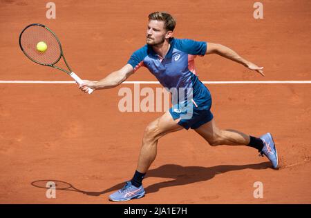 David Goffin belge photographié en action lors d'un match de tennis entre le Goffin belge (ATP 48) et le Tiafoe américain (ATP 27), au deuxième tour du Banque D'Images