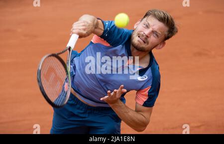 David Goffin belge photographié en action lors d'un match de tennis entre le Goffin belge (ATP 48) et le Tiafoe américain (ATP 27), au deuxième tour du Banque D'Images
