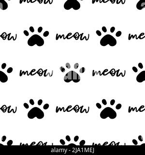 Motif chat noir sans couture. Illustration du vecteur d'arrière-plan Meow et Cat Paws. Joli personnage de dessin animé pastel pour bébé fille de bébé imprimé. Illustration de Vecteur