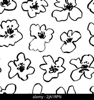 Motif de fleurs en ligne de charbon dessiné à la main sans couture. Illustration de Vecteur