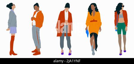 Ensemble avec femme élégante dans différents vêtements. Illustration de Vecteur