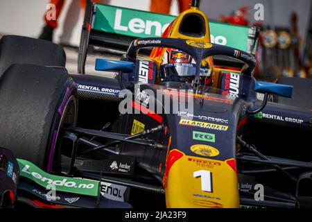 Monte-Carlo, Monaco, 26/05/2022, 01 HIDER Dennis (NOR), Prema Racing, Dallara F2, action lors de la manche 5th du Championnat de Formule 2 de la FIA 2022, sur le circuit de Monaco, du 27 au 29 mai 2022 à Monte-Carlo, Monaco - photo: Julien Delfosse / Agence néerlandaise de photo/DPPI/LiveMedia Banque D'Images