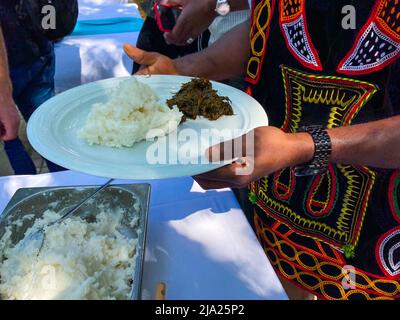 Fufu alimentaire camerounais, Eru et Garri Banque D'Images