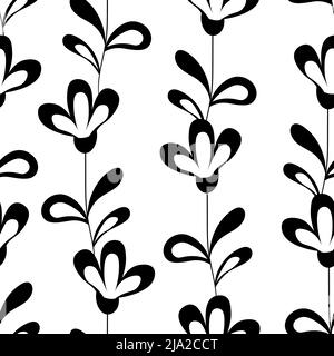 Motif fleuri sans couture basé sur des ornements traditionnels d'art populaire. Fleurs noires sur fond blanc. Style scandinave. Illustration vectorielle monochrome Illustration de Vecteur