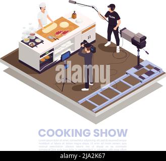 TV show Isométrique concept avec cuisine symboles spectacle culinaire illustration vectorielle Illustration de Vecteur