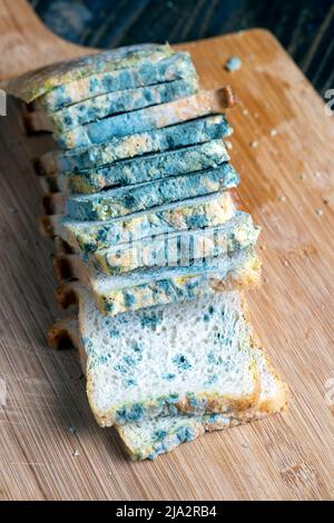 gâtés et complètement couverts de la potion de blé blanc moule sur la table, gâtés pain de farine de blé Banque D'Images