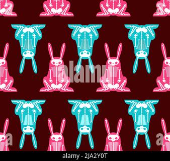 Motif de dessin animé de lapin squelette sans couture. Arrière-plan du lièvre crânien Illustration de Vecteur