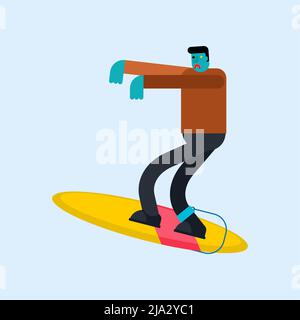 Surfeur zombie. Homme mort et surf. Monstre et surf Illustration de Vecteur