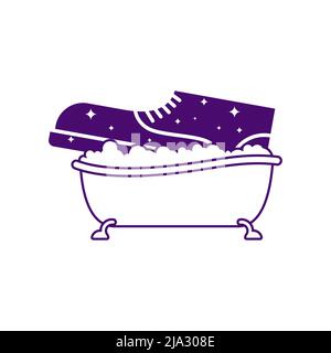 Logo Shoe Clean. Panneau pour le service de nettoyage des chaussures. Chaussure dans le bain Illustration de Vecteur