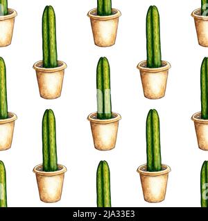 Motif d'illustration aquarelle de cactus de fleurs faits maison dans un pot. Il est parfait pour les cartes postales, les affiches, les bannières, les invitations, les cartes de vœux, imprime. Banque D'Images