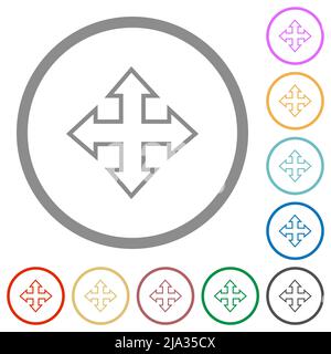 Déplacer les icônes de couleur plate de contour d'outil dans les contours ronds sur fond blanc Illustration de Vecteur