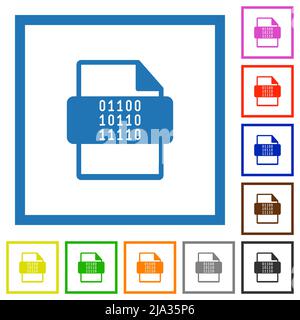 Type de fichier binaire icônes de couleur plate dans des cadres carrés sur fond blanc Illustration de Vecteur
