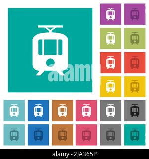 Icônes plates multicolores du tram sur fond carré Uni. Inclut des variantes d'icône blanche et foncée pour les effets de survol ou actifs. Illustration de Vecteur