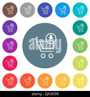 Télécharger le panier contour plate icônes blanches sur les arrière-plans ronds de couleur. 17 couleurs d'arrière-plan sont incluses. Illustration de Vecteur