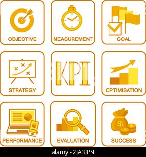 Affiche de concept ou bannière KPI sur fond blanc affiche des indicateurs de performance clés. Illustration vectorielle pour l'icône, la brochure, le site Web ou l'application déc Illustration de Vecteur