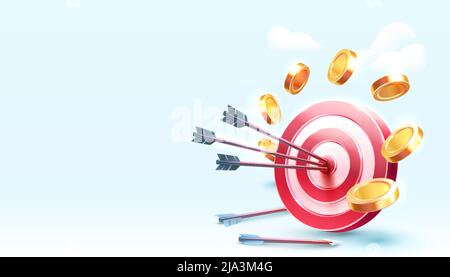 Page d'accueil de financement Target, bannière icône 3d d'entreprise. Illustration vectorielle Illustration de Vecteur