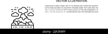 Vecteur volcan, montagnes paysage une ligne icône. Illustration continue d'une ligne. Illustration de Vecteur