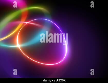 arrière-plan de fête abstrait avec lumières de bokeh fluo, lignes lumineuses, papier peint multicolore éclatant, Banque D'Images