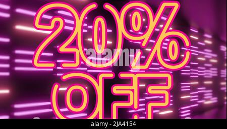 Image d'une réduction de 20 % sur les néons sur fond noir Banque D'Images