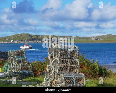 Ferry de CalMac à Iona tourné de Fionnphort, île de Mull Highlands, Écosse, Royaume-Uni Banque D'Images