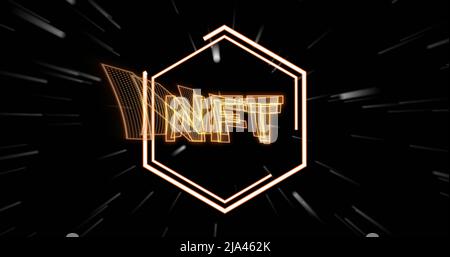 Image des symboles de crypto-monnaie nft se déplaçant sur fond noir Banque D'Images