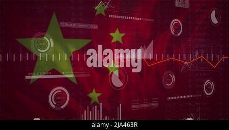 Image des données financières et des graphiques sur le drapeau de la chine Banque D'Images