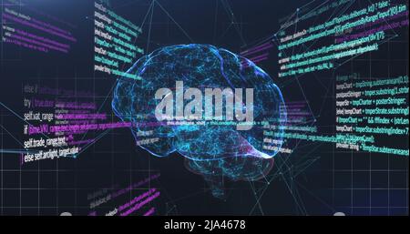 Image du traitement des données et du cerveau sur fond noir Banque D'Images