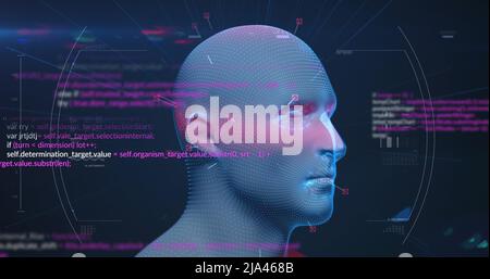 Image du traitement des données et de la tête numérique sur fond noir Banque D'Images