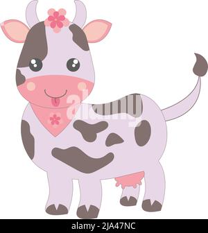 Jolie vache cheeky marron à pois. Vecteur de dessin animé kawaii isolé d'une vache tachetée sur fond blanc Illustration de Vecteur