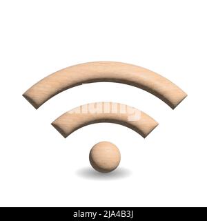 3D icône en bois du signe WIFI sur fond blanc Banque D'Images