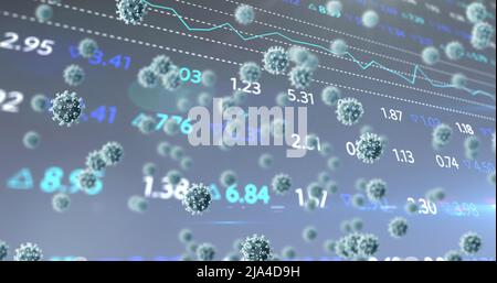 Image des cellules virales qui flottent sur le traitement des données Banque D'Images