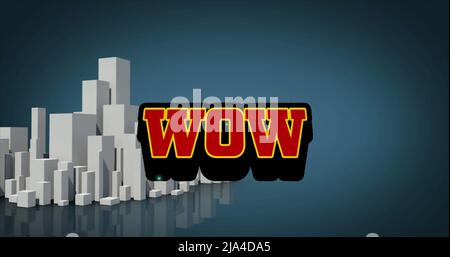 Image de texte wow en lettres rouges sur fond de paysage urbain Banque D'Images