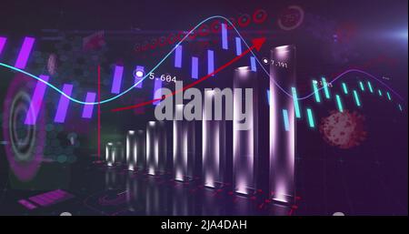 Image des cellules Covid 19 et des statistiques avec traitement des données Banque D'Images