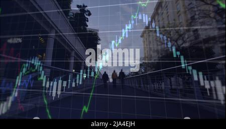 Image de graphiques financiers et de données sur le paysage urbain Banque D'Images