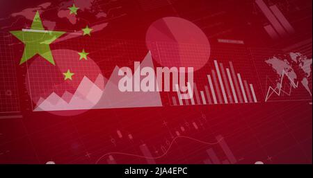 Image des données financières et des graphiques sur le drapeau de la chine Banque D'Images