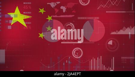 Image des données financières et des graphiques sur le drapeau de la chine Banque D'Images
