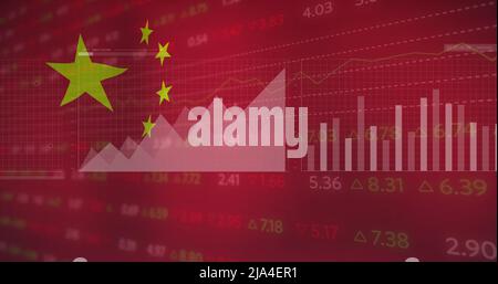 Image des données financières et des graphiques sur le drapeau de la chine Banque D'Images