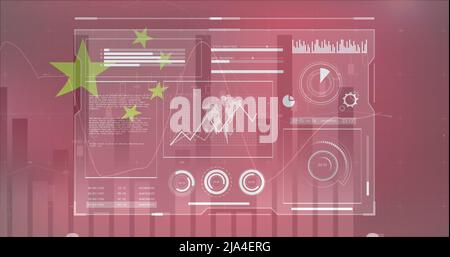 Image des données financières et des graphiques sur le drapeau de la chine Banque D'Images