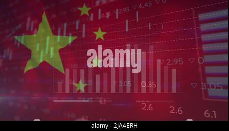 Image des données financières et des graphiques sur le drapeau de la chine Banque D'Images