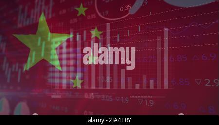 Image des données financières et des graphiques sur le drapeau de la chine Banque D'Images