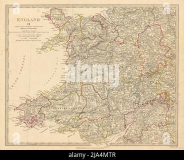 MIDLANDS DE L'OUEST DU PAYS DE GALLES ET DE L'ANGLETERRE. Affichage des comtés. Couleur originale.carte SDUK 1844 Banque D'Images