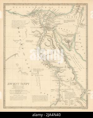 ÉGYPTE ANCIENNE. Vallée du Nil. Couleur du contour d'origine. Carte ancienne SDUK 1844 Banque D'Images