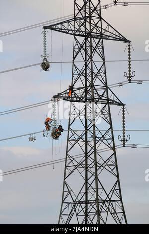 les ingénieurs remplacent les câbles électriques haute tension york yorkshire royaume-uni Banque D'Images