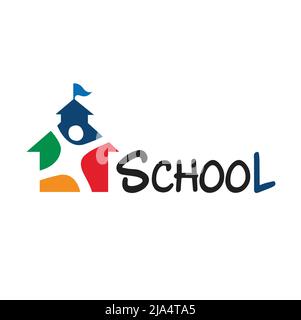 Logo de l'école moderne ou modèle unique de logo d'icône d'éducation. Illustration vectorielle de la maison avec icône d'enfant. Illustration de Vecteur