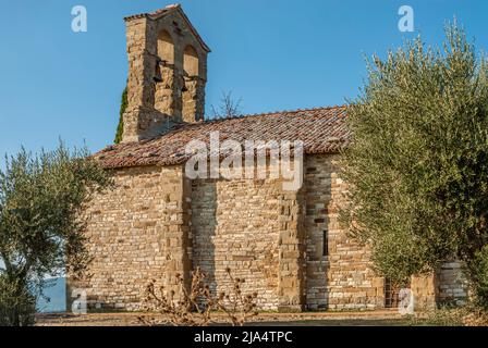 Eglise San Michele Arcangelo sur Isola Maggiore, Lac Trasimeno, Ombrie, Italie Banque D'Images