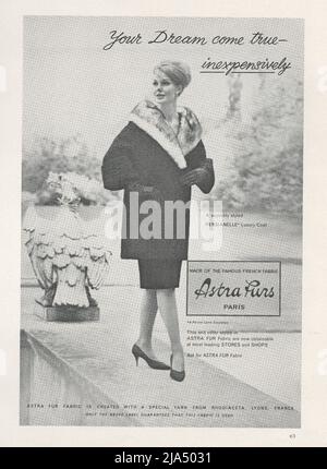 ADsta plus Paris Astra fur Fabrics vintage papier annonce publicitaire 1960s 1970s papier annonce Banque D'Images