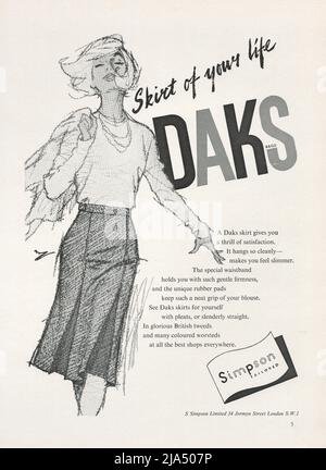 Daks habillement Daks vêtements pour femmes vintage papier publicité publicitaire 1960s 1970s Banque D'Images