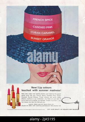 Publicité sur papier d'époque de Coty Lipstics 1960s 1970s Banque D'Images