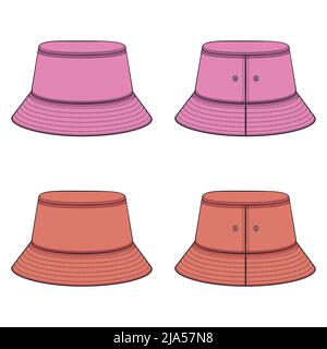 Jeu d'illustrations en couleur avec chapeau panama rose et orange. Objets vectoriels isolés sur fond blanc. Illustration de Vecteur